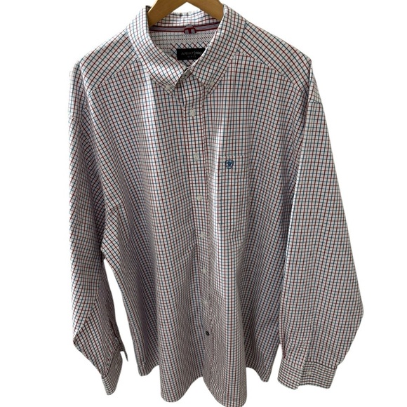 Ariat Pro Series XXL Red Blue Stripes Cowboy Rancher Shirt Rodeo Roping Western - Picture 1 of 7